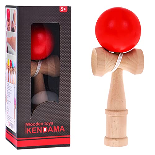 Juego de habilidad japonés Kendama rojo de madera para niños 5 + juguete tradicional clásico mango de bola