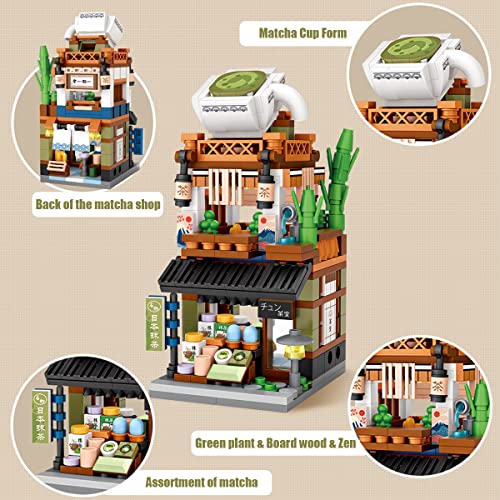 Juego de Mini Bloques de construcción Matcha Shop, 379 Piezas, Kit de construcción Modelo japonés Street View Series, Juegos de Juguetes de construcción para niños y Adultos, no Compatible con Lego