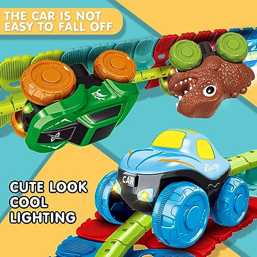 Juego de pista de carreras para niños,Pista de coche variable con coches de juguete LED | Juegos de construcción de pistas flexibles para niños y niñas, juguetes de montaje gratis para niños Stronrive