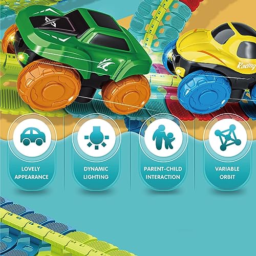 Juego de pista de carreras para niños,Pista de coche variable con coches de juguete LED | Juegos de construcción de pistas flexibles para niños y niñas, juguetes de montaje gratis para niños Stronrive