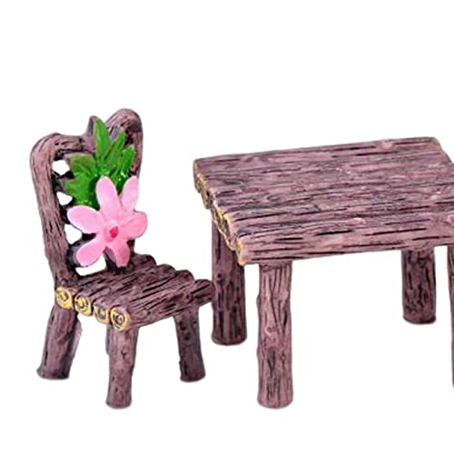Juego de sillas de mesa pintadas a mano para decoración de micro paisaje, modelo de arquitectura multicolor, café oscuro