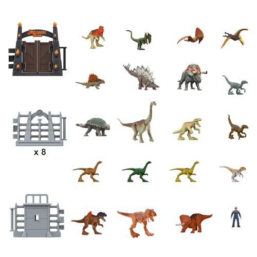 Jurassic World Calendario de Adviento de Navidad con cuenta atrás de 24 días, sorpresas diarias que incluyen mini dinosaurios, mini figuras de personajes y puertas, HTK45