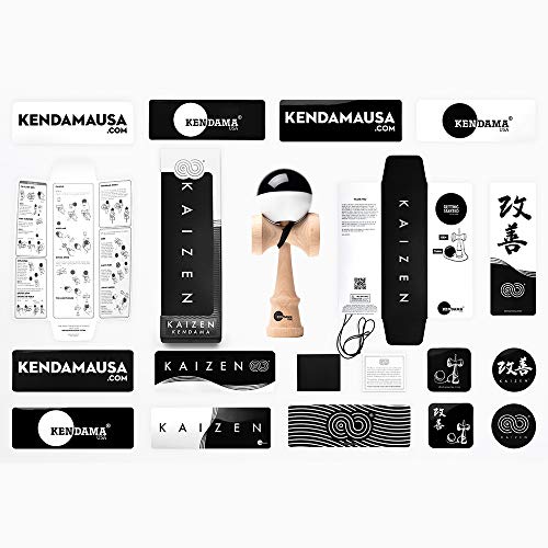 Kaizen Kendama - Super Stick (mitad dividida), color blanco y negro