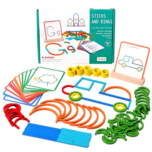KANCAI Madera Creativa Palos Y Anillos Rompecabezas, Montessori Matching Puzzle Juguetes,Color Y Forma Cognición Juguetes Educativos para 2 3 4 5 Años De Bebé Niños