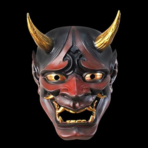 Kangmeile Máscara japonesa samurai de resina Hannya Oni samurai, máscara de disfraz de demonio de Halloween, máscara japonesa de samurai Cosplay