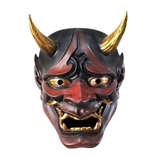 Kangmeile Máscara japonesa samurai de resina Hannya Oni samurai, máscara de disfraz de demonio de Halloween, máscara japonesa de samurai Cosplay