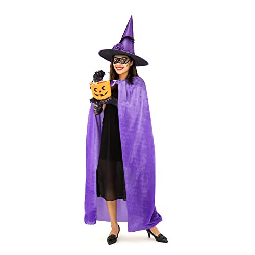 Kardition Disfraces de Halloween para mujer, juego 6 en 1 [morado], disfraz de bruja para mujeres adultas, disfraz de Halloween para mujer, sombrero de bruja, capa de bruja, máscaras de bruja de
