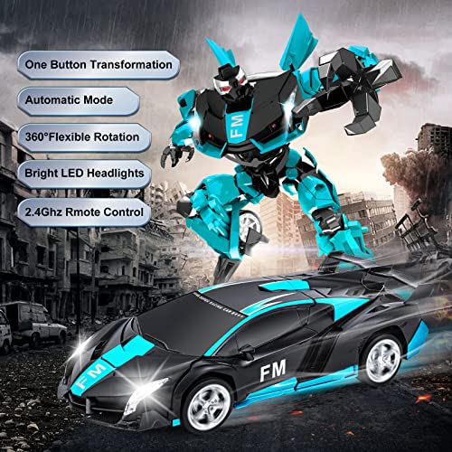 Kazzley Transform Juguete Coche Teledirigido para Niños, Coches Radiocontrol Transformador RC Car Robot con Baterías para 4 5 6 7 8 9 10 años Azul Negro
