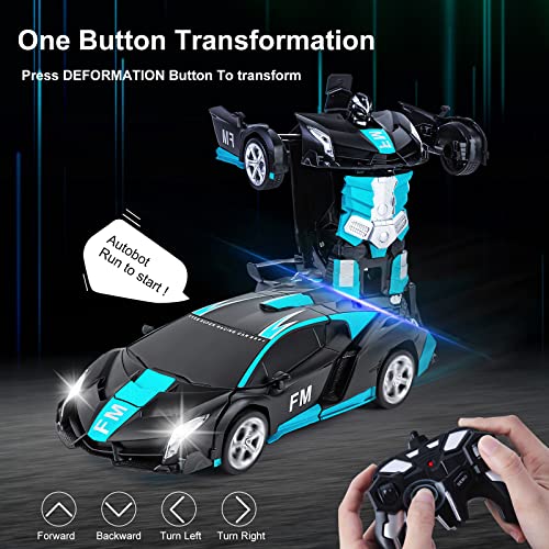 Kazzley Transform Juguete Coche Teledirigido para Niños, Coches Radiocontrol Transformador RC Car Robot con Baterías para 4 5 6 7 8 9 10 años Azul Negro