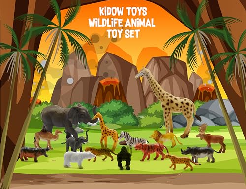 Kidow Toys Juego de 22 Piezas de Animales Salvajes, Mini Figuras de Animales de la Selva para niños, Juguetes realistas de Animales del Bosque para niños y Accesorios, Figuras educativas de Animales