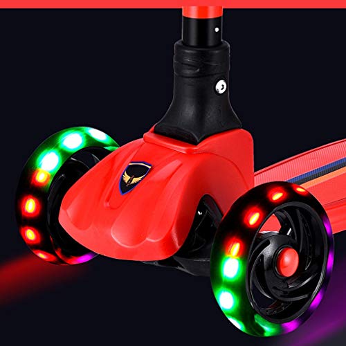 Kids Kick Scooter, Manillar Ajustable en Las 4 Ruedas Ligero para dirigir con Luces LED hacia Arriba Ruedas para niños y niñas de 3 a 13 años (Color : Negro)