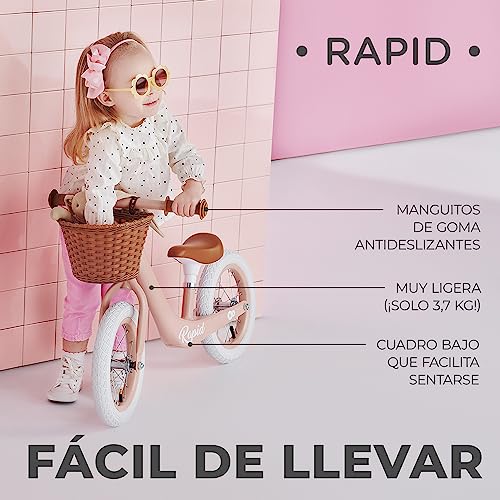 Kinderkraft RAPID Bicicleta Sin Pedales Rapid, Partir 3 Años, Sólida, Para los Niñas y Niños, Segura, Ajustable, Retro, Verde