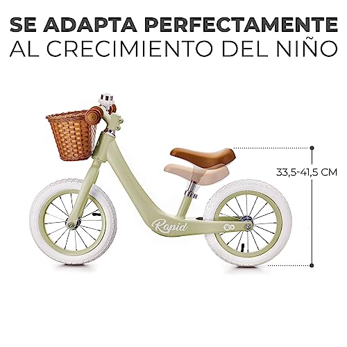 Kinderkraft RAPID Bicicleta Sin Pedales Rapid, Partir 3 Años, Sólida, Para los Niñas y Niños, Segura, Ajustable, Retro, Verde