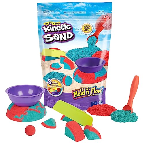 Kinetic Sand, Mold N' Flow, 680 g, arena en 2 colores, roja y verde, 3 herramientas para modelar y crear, juego para niños y niñas, 3+ años