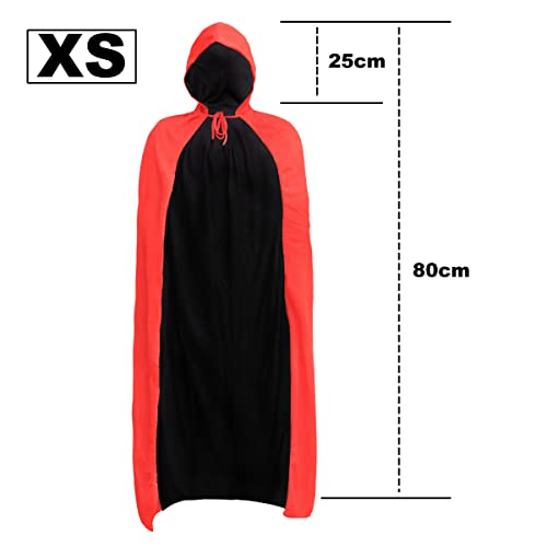 King of Halloween XS (80 cm) - Cape reversible con capucha, color negro y rojo vampiro también ideal para magos / magos, diablos, caperucita roja, asasesino, cosplay, juego de roles, medieval, unisex
