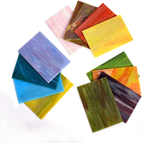 KIPHEPI Paquete de 12 hojas de 10 x 15 cm, texturas mixtas, hojas de vidrieras de catedral, suministros de mosaico de vidrio surtidos para manualidades y hacer mosaicos,variedad de colores (opaco)