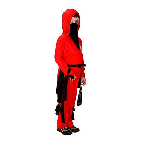 KIRALOVE - Disfraz Ninja Carnaval Halloween Guerrero Rojo Niño Talla M 4 6 años Idea regalo Fiesta