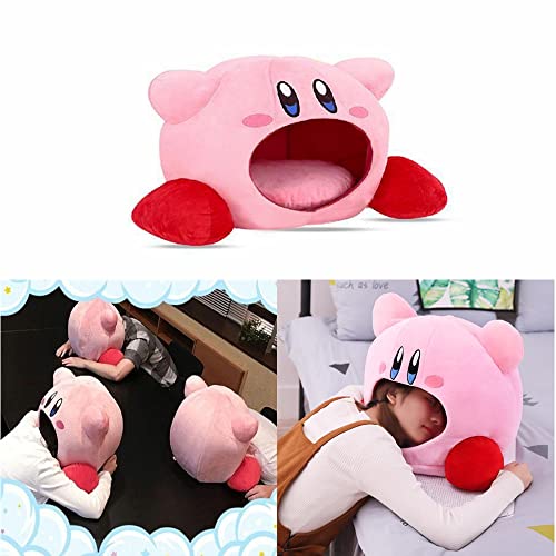 Kirby Star Head Pillow Plush - Funda de almohada suave para dormir con dibujos animados, funda para siesta de inhalación, sombrero rosa, juguete de peluche, lata de arena para gatos (53 x 46 cm)