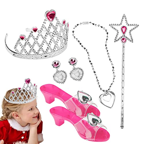 Kirdume Vestir Princesa | Vestir y Joyas para Niñas Pequeñas,Juego Vestir Princesa con Zapatos, Corona, Collar, Varita y aretes
