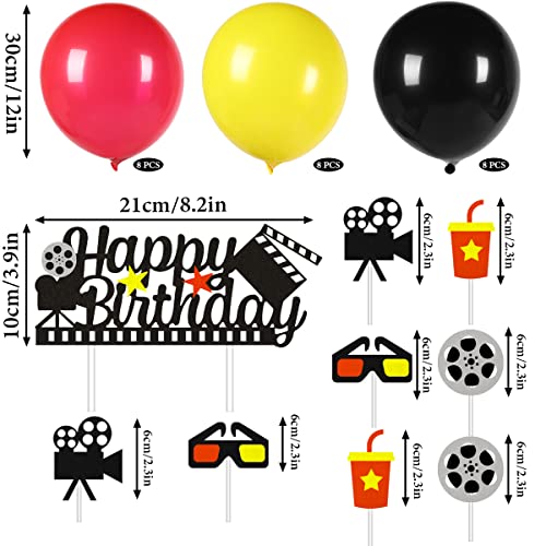 Kit de Decoración de Fiesta de Cumpleaños de Película con Diseño de Pancarta de Feliz Cumpleaños con Tema de Película, Globos para Fiestas Nocturnas, Decoración de Fiestas de Hollywood