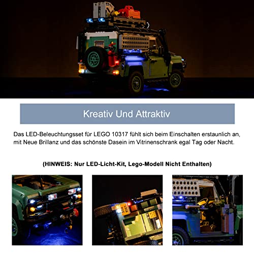 Kit de luces para Lego 10317 Land Rover Classic Defender 90 (no modelo de Lego), juego de iluminación LED con mando a distancia compatible con Land Rover Defender 90, luces de juguete creativas para