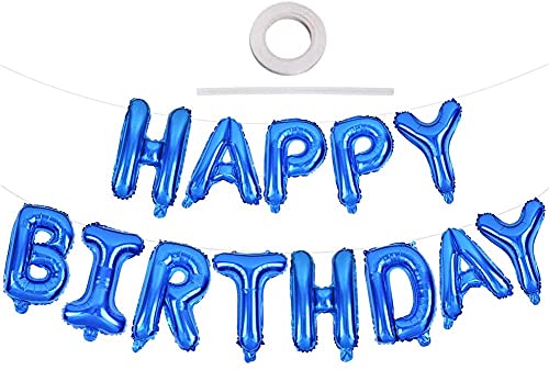 Kit de pancartas de feliz cumpleaños con globo de lámina 3D,pancarta de feliz cumpleaños, decoración de fiesta con globos, letras de fiesta de cumpleaños, globos de feliz cumpleaños-azul
