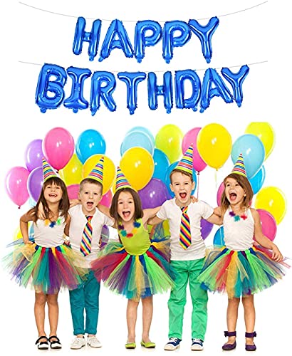 Kit de pancartas de feliz cumpleaños con globo de lámina 3D,pancarta de feliz cumpleaños, decoración de fiesta con globos, letras de fiesta de cumpleaños, globos de feliz cumpleaños-azul