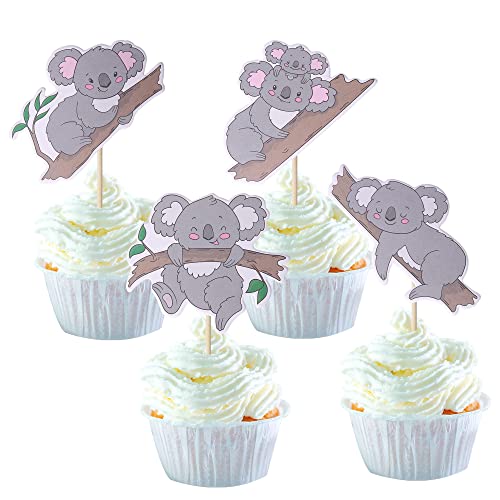 Koala,Juego de 24 decoraciones para tartas de cumpleaños Koala, cupcakes, decoración de animales salvajes, decoración de koala, cumpleaños, decoración para tartas, decoración de tartas, accesorios