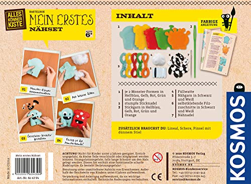 Kosmos 604394 AllesKönnerKiste Mi primer juego de costura aprender a coser para niños, juego de manualidades, juego de manualidades para niños a partir de 6 años, cumpleaños infantil, juego de costura