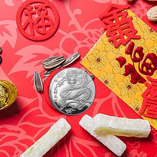 la Suerte del dragón Chino | Moneda Conmemorativa del año del dragón 2024 | Monedas en Relieve, Decoraciones año Nuevo Chino para la Riqueza y el éxito KOT-es