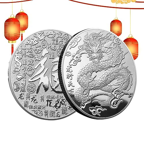 la Suerte del dragón Chino | Moneda Conmemorativa del año del dragón 2024 | Monedas en Relieve, Decoraciones año Nuevo Chino para la Riqueza y el éxito KOT-es