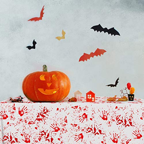 LAITER 2Pcs Sangrienta Mantel Mantel de Halloween con Huella de Mano Horrible Mancha de Sangre Estilo Terror Decoración para Halloween Fiesta de Vampiro Zombie Casa Embrujada (2.6 ×1.3 m)