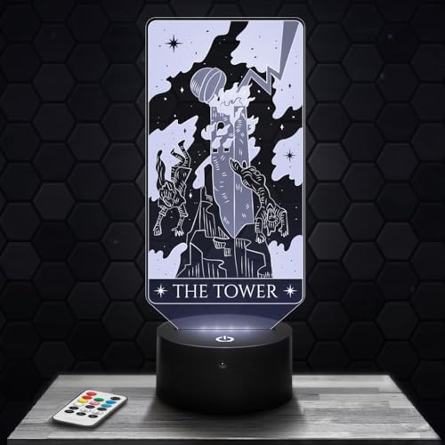 Lámpara de ambiente LED La Torre Arcano Tarot, idea de regalo decorativa de Cartas de Adivinación Cartomancia Oráculo. Lámpara de oficina La Torre Arcano Tarot.Regalo Navidad