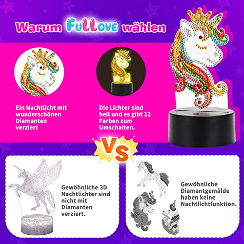 Lámparas Unicornios de Diamante, Juegos Manualidades para Niños 5-10 Años, Ideas Regalos Originales para Cumpleaños, Comunion