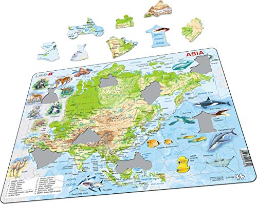 Larsen A30 Mapa físico de Asia, edición en Español, Puzzle de Marco con 63 Piezas