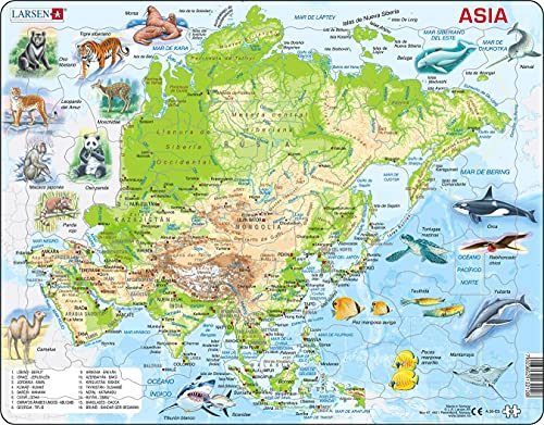 Larsen A30 Mapa físico de Asia, edición en Español, Puzzle de Marco con 63 Piezas