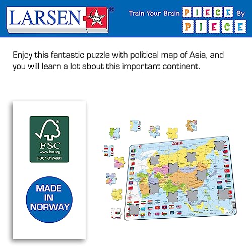 Larsen K44 Mapa político de Asia, edición en Inglés, Puzzle de Marco con 70 Piezas