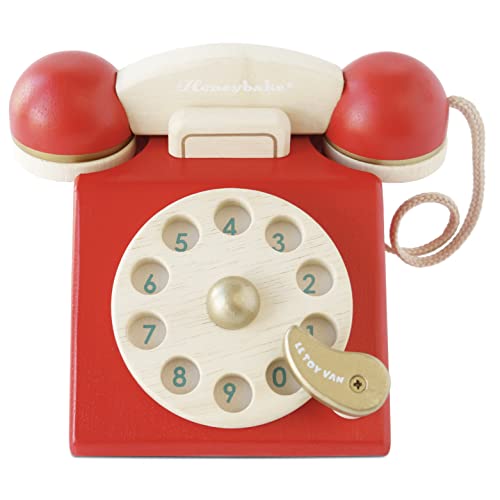 Le Toy Van - TV323 - Juego educativo de teléfono de juguete para niños de 3 años, teléfono de disco antiguo en madera natural certificada FSC y colores a base de agua, timbre incluido