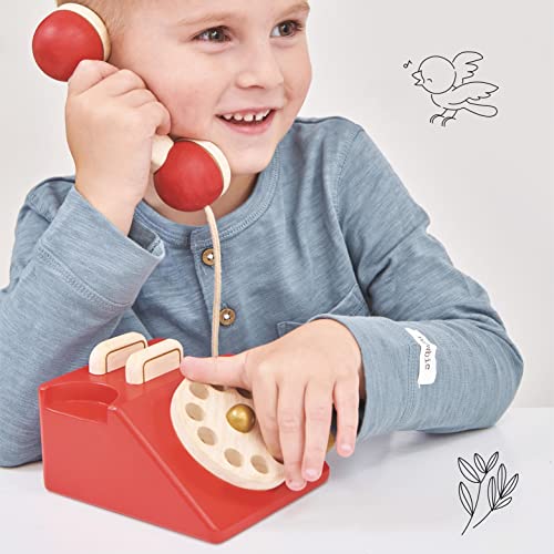 Le Toy Van - TV323 - Juego educativo de teléfono de juguete para niños de 3 años, teléfono de disco antiguo en madera natural certificada FSC y colores a base de agua, timbre incluido