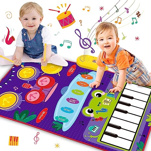 LEADSTAR Juguetes para Bebés 1 Año,2 en 1 Alfombra Musical Juguete para Niños con Alfombra de Piano y Juguete de Tambor,Regalos Educativos para Niños Niñas 1 2 3 Años (80*50cm)