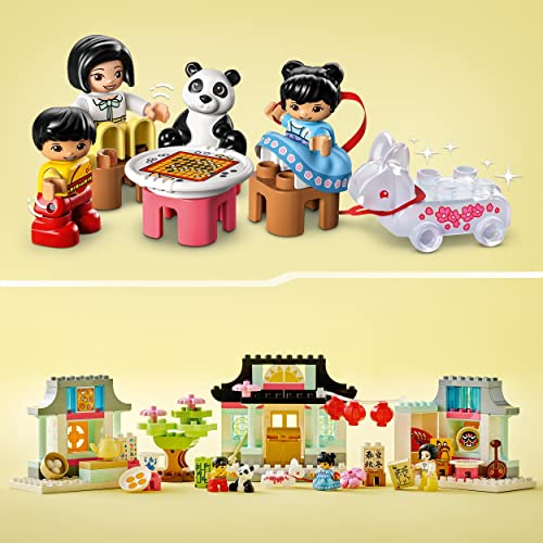 LEGO 10411 Duplo Aprende sobre la Cultura China, Juguete Educativo, Cafetería, Templo y Oso Panda, Actividades para Niños de 2 Años o Más, Yinga Yang