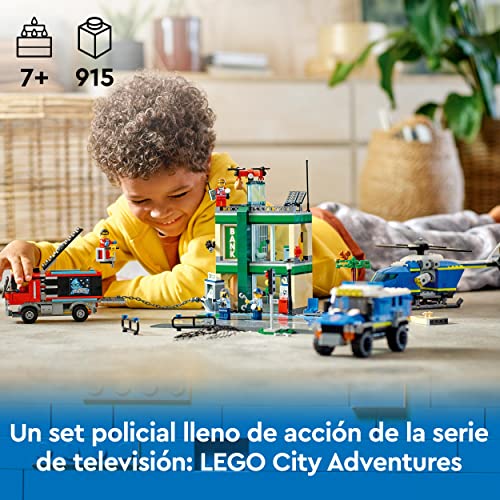 LEGO 60317 City Persecución Policial en el Banco, Helicóptero de Juguete, Dron y 2 Camiones, Idea de Regalo para Niños de 7 Años o Más