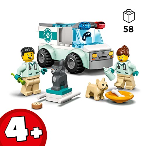 LEGO 60382 City Furgoneta Veterinaria de Rescate, Figuras de Animales, Coche de Juguete, Set Aprendizaje para Niños de 4 Años o Más, Juego Veterinario