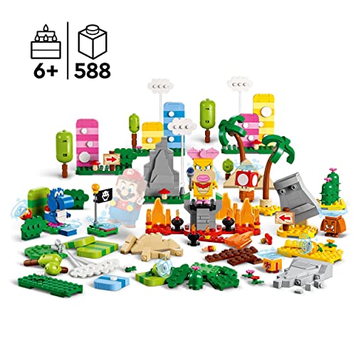 LEGO 71418 Super Mario Set de Creación: Caja de Herramientas Creativas para Pack Inicial o Set de Expansión Mario Bros, CREA Niveles Personalizados de Hierba, Desierto y Lava