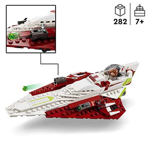 LEGO 75333 Star Wars Caza Estelar Jedi de OBI-WAN Kenobi, Juguete de Construcción para Niños de 7 Años o Más, Droide R4-P17, Taun We y Espadas Láser