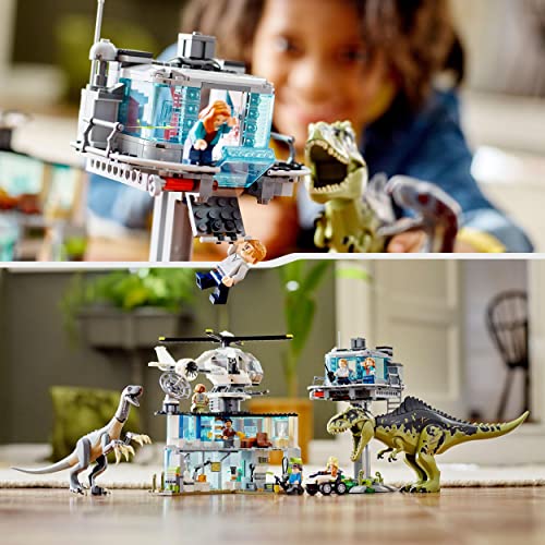 LEGO 76949 Jurassic World Ataque del Giganotosaurio y el Therizinosaurio, Dinosaurios de Juguetes, Dino, Helicóptero para Construir, Figura de Animales y Minifiguras de Personajes de la Película 2022