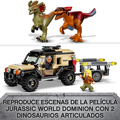 LEGO 76951 Jurassic World Transporte del Pyrorraptor y el Dilofosaurio, Dinosaurios Juguetes, Figuras de Animales y Minifiguras de la Película 2022, Dino, Coche Todoterreno para Niños y Niñas de 7+