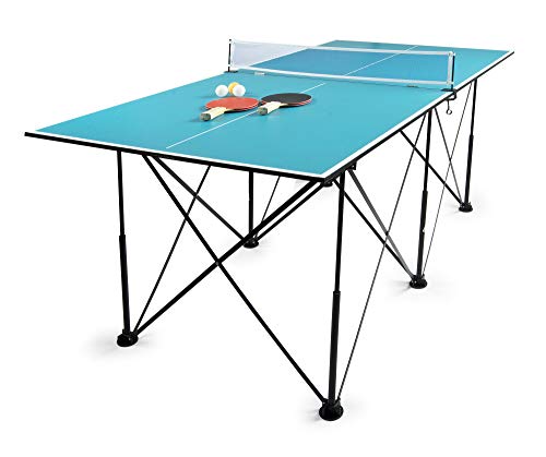 Leomark Compact Table Tennis Mesa de Ping-Pong, Dim: 182,5 x 91 x 76 cm (A) Plegable Exterior Portatil, para Adulto y niños, en Color Azul