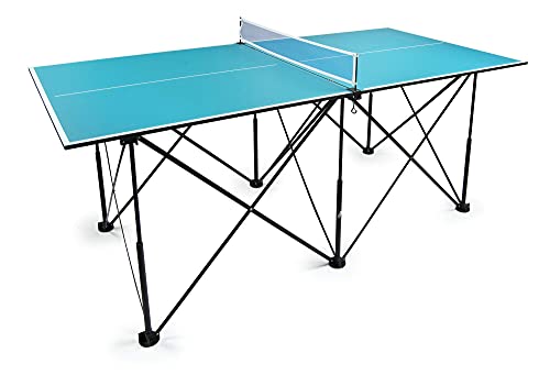 Leomark Compact Table Tennis Mesa de Ping-Pong, Dim: 182,5 x 91 x 76 cm (A) Plegable Exterior Portatil, para Adulto y niños, en Color Azul