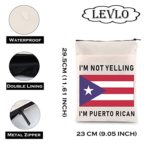 LEVLO Divertida funda de libro de Puerto Rico Souvenirs I'm Not Yelling I'm Puerto Rican Book Sleeve con cremallera y bolsillo frontal bandera regalos (soy puertorriqueña)